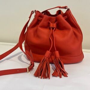 Talbots pebble leather orange purse crossbody bucket bag